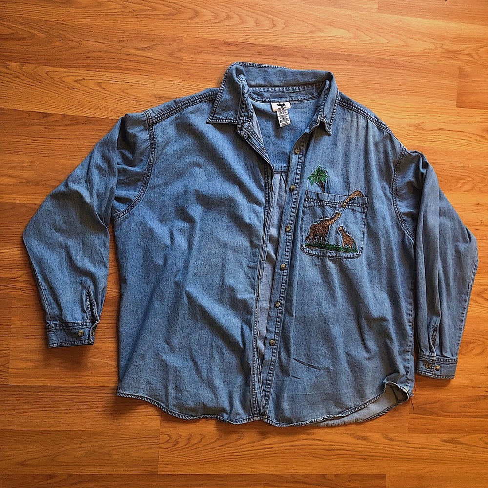 Denim Button Down Giraffe Shirt